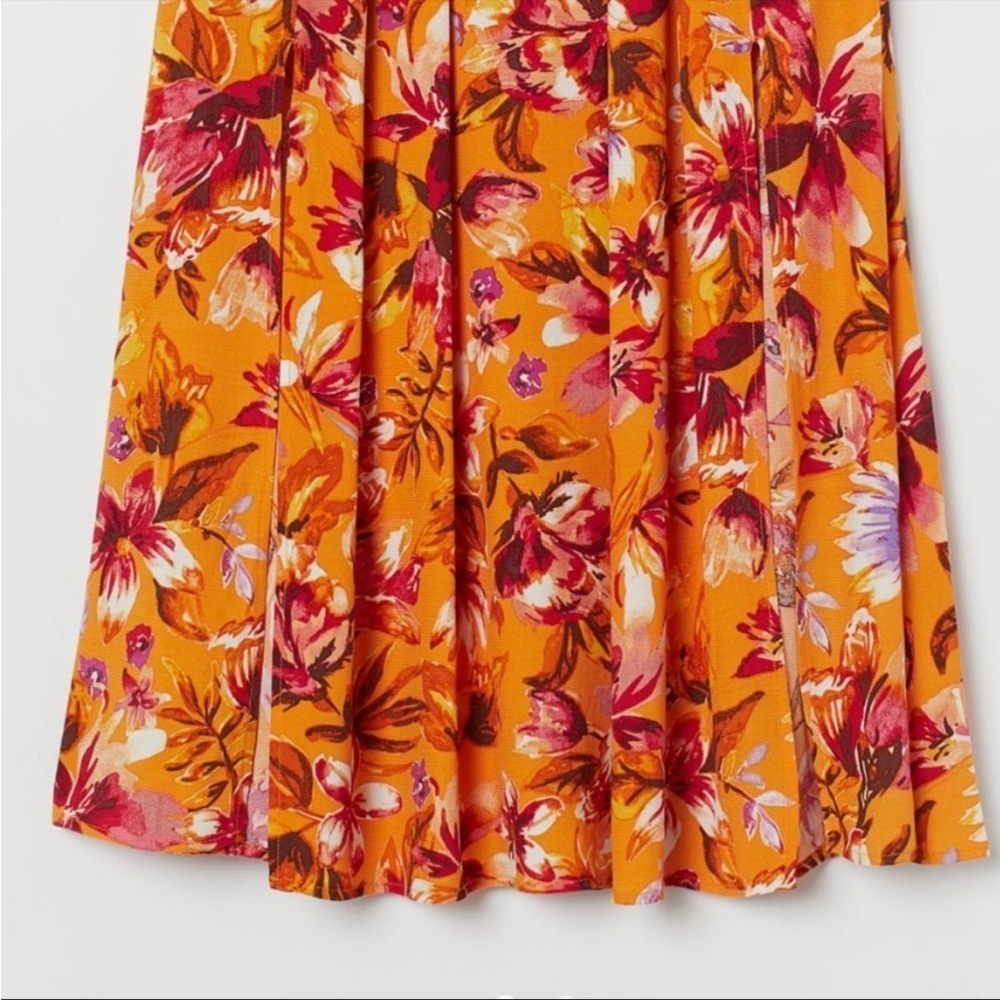 H&m floral orange tropical side slit midi skirt - Picture 5 of 7